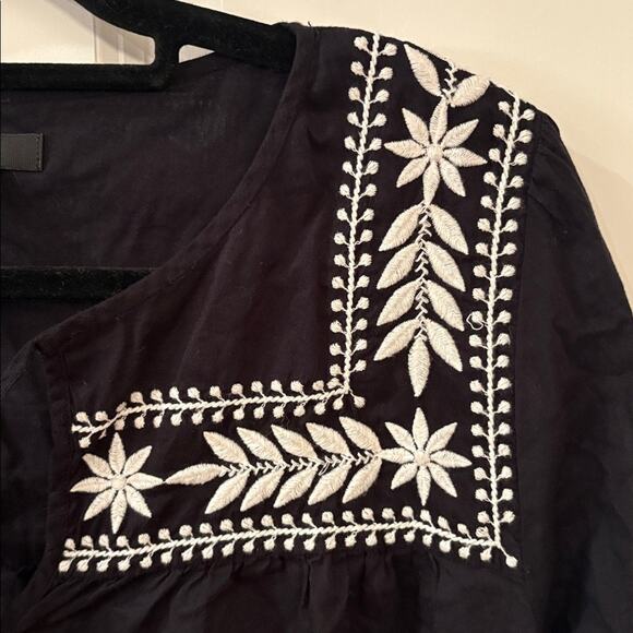 J. Crew Voile Embroidered Black with White Blouse Size S - Picture 5 of 11